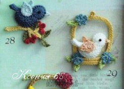Ксения 68 - Птички крючком: на ветке, в клетке, в корзинке